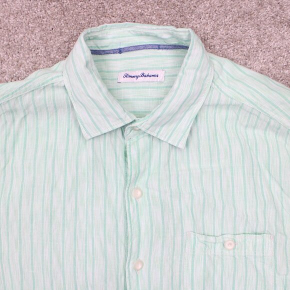 Tommy Bahama Shirt Mens Large Green Lino/Tencel Lyocell Short Sleeve Button Up - Picture 5 of 11